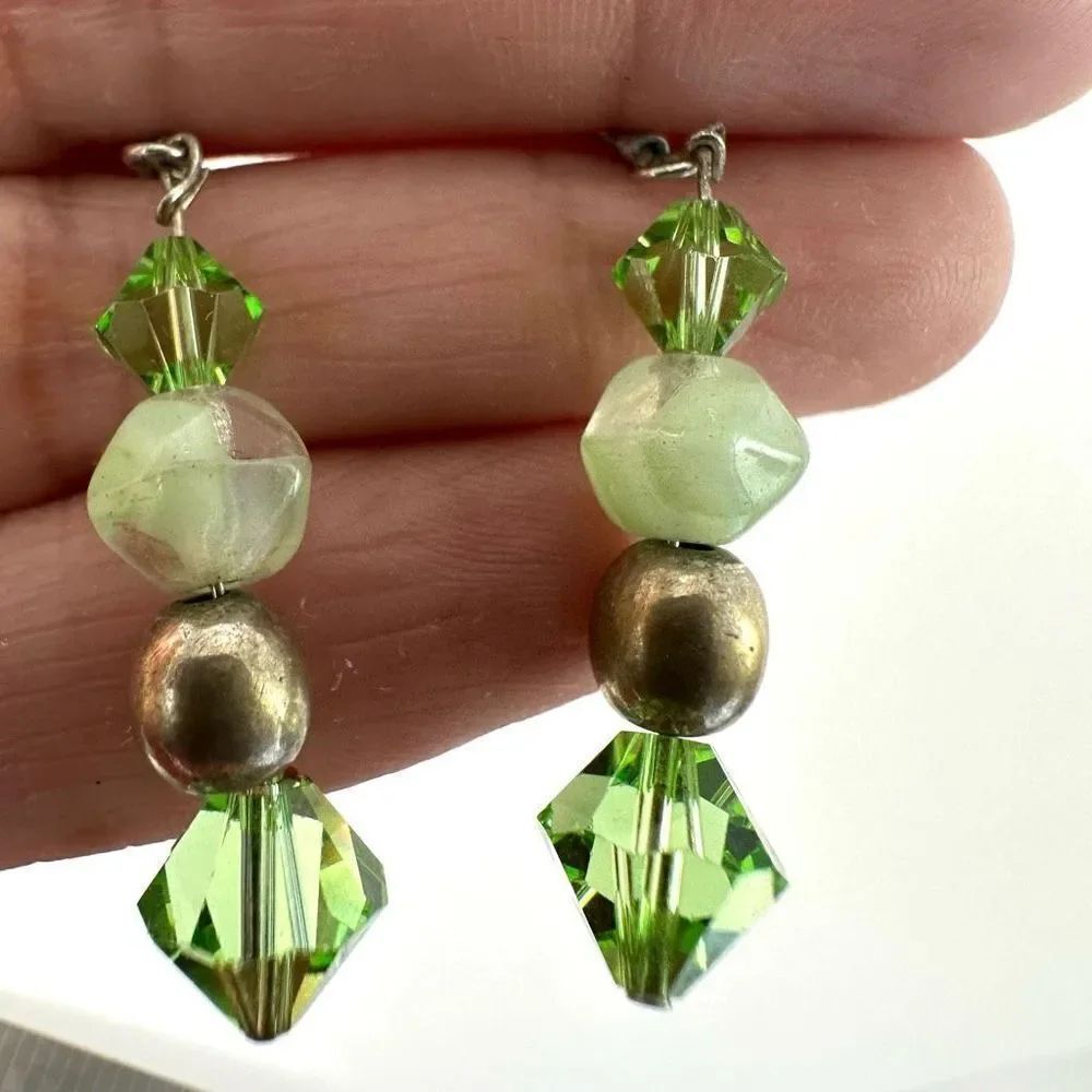 green Swarovski crystal beaded earrings
